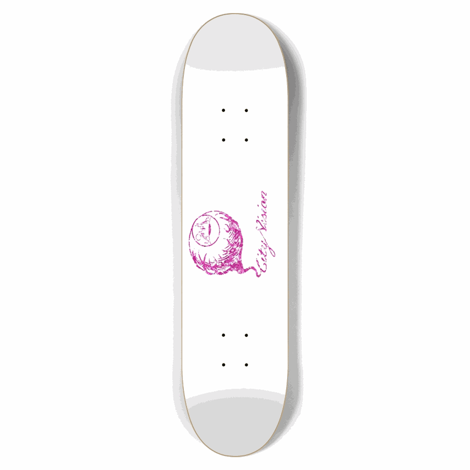 White and Pink Glitter Logo 7.62 City Vision Skateboards  City Vision Skateboards 7.62