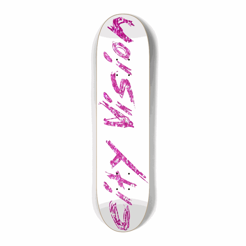 White and Pink Glitter Name Mini 7.25 City Vision Skateboards  City Vision Skateboards 7.25