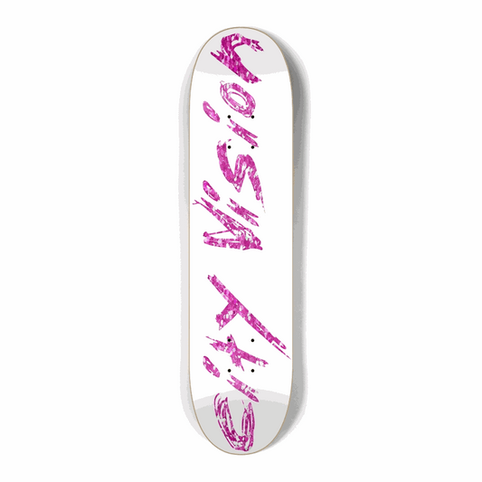 White and Pink Glitter Name Mini 7.25 City Vision Skateboards  City Vision Skateboards 7.25