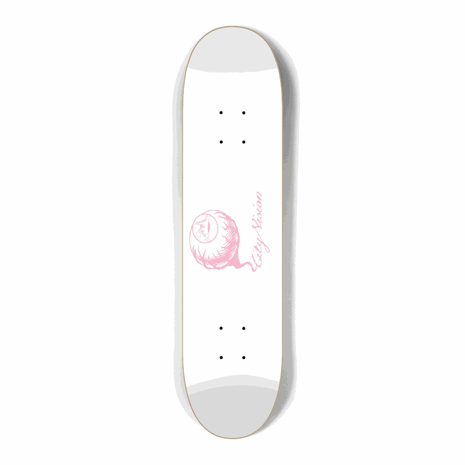 White and Pink Logo Mini 7.25 City Vision Skateboards  City Vision Skateboards 7.25