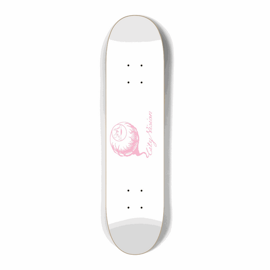 White and Pink Logo Mini 7.25 City Vision Skateboards  City Vision Skateboards 7.25