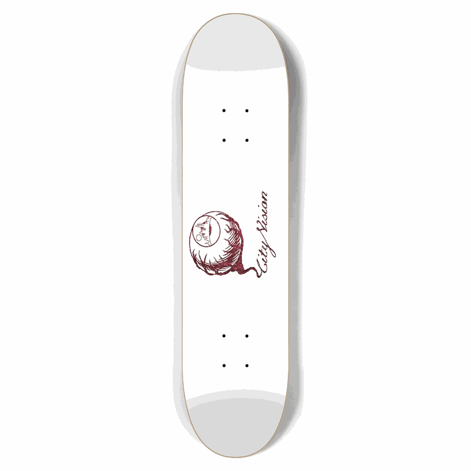 White and Red  Glitter Logo 7.62 City Vision Skateboards  City Vision Skateboards 7.62