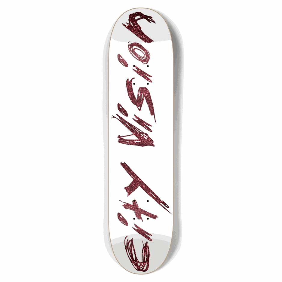 White and Red Glitter Name 7.75 City Vision Skateboards  City Vision Skateboards 7.75