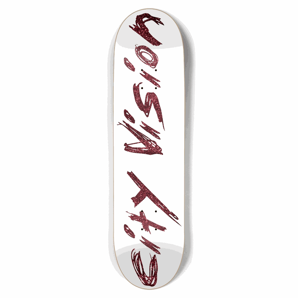 White and Red Glitter Name 8.50 City Vision Skateboards  City Vision Skateboards 8.50