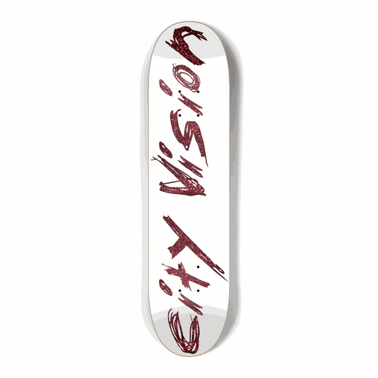 White and Red Glitter Name Mini 7.25 City Vision Skateboards  City Vision Skateboards 7.25