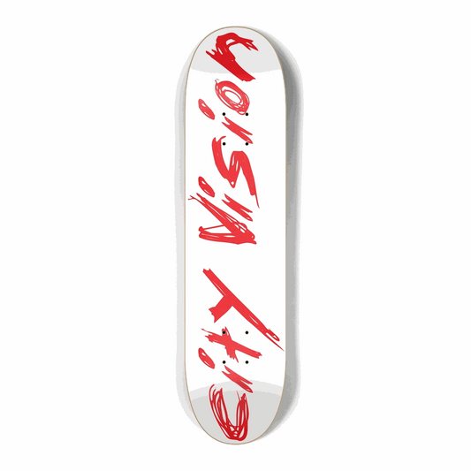 White and Red Name Mini 7.25 City Vision Skateboards  City Vision Skateboards 7.25