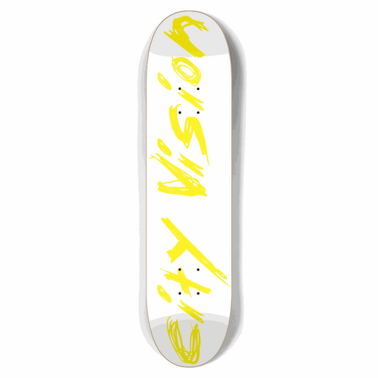 White and Yellow Name 7.62 City Vision Skateboards  City Vision Skateboards 7.62