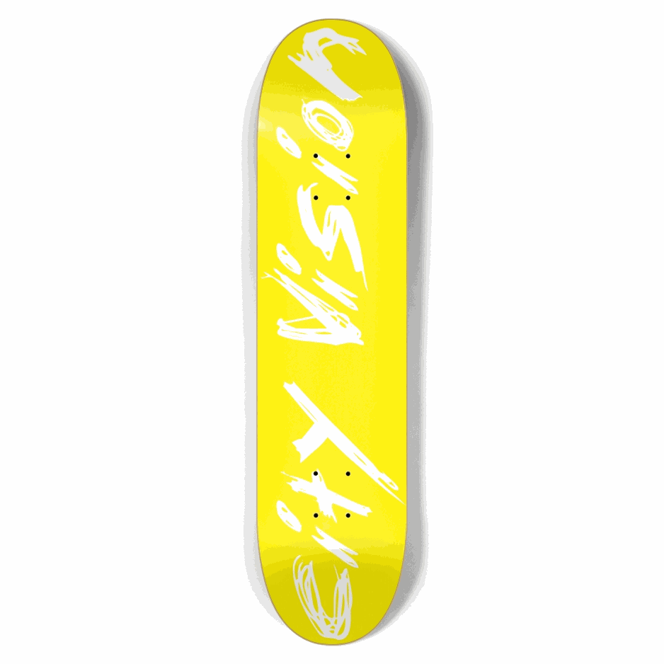 Yellow and White Name 7.62 City Vision Skateboards  City Vision Skateboards 7.62